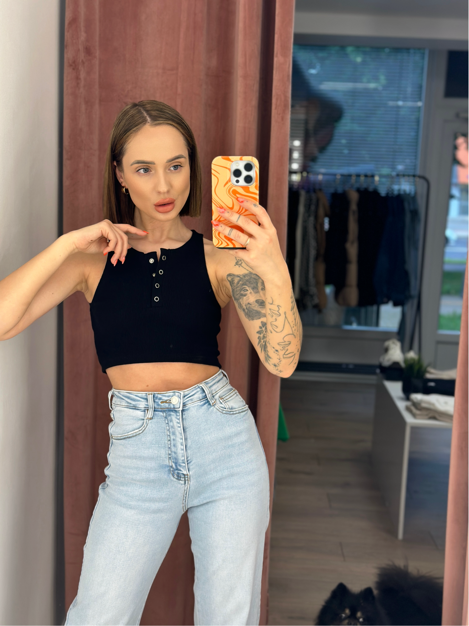 Palaidinė ‘Black ribbed top’