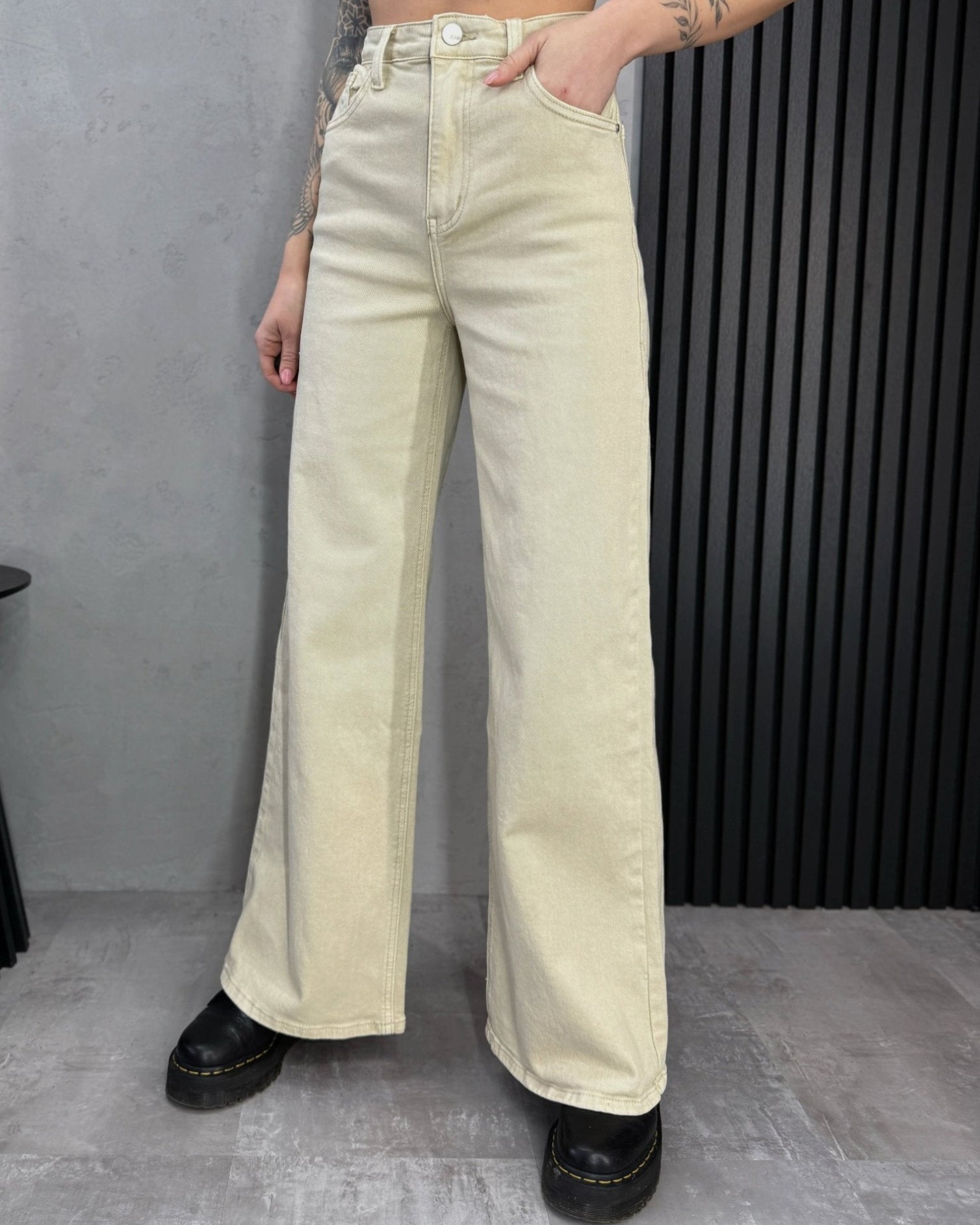 Šviesūs radial wide leg džinsai su aukštu liemeniu