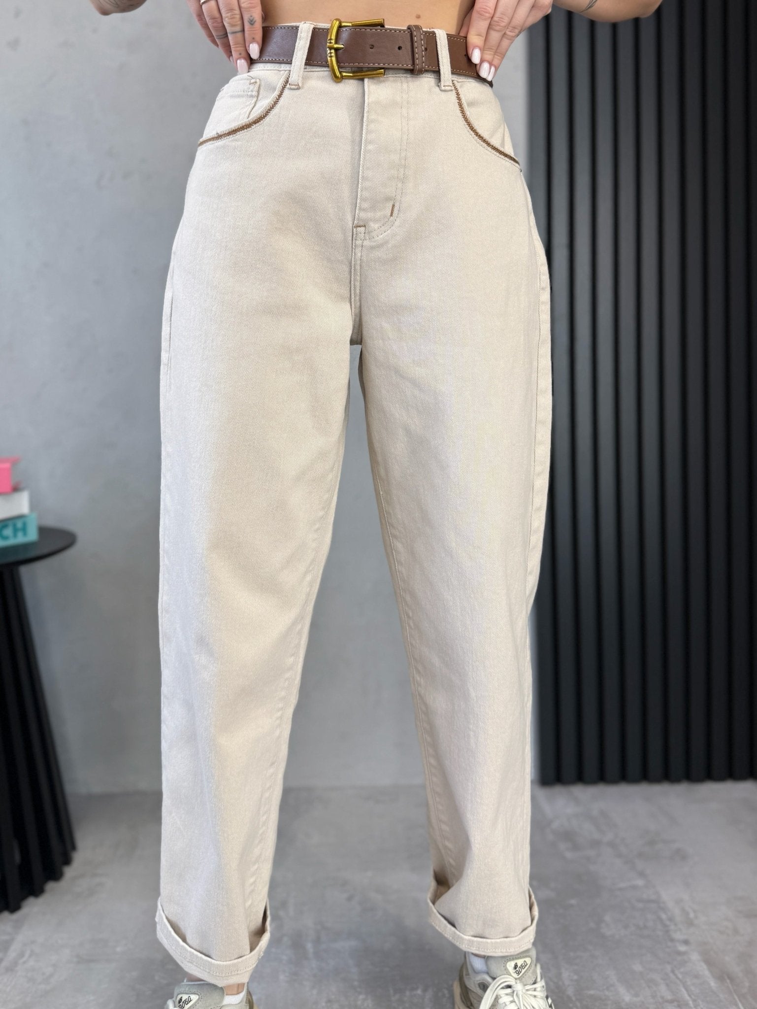 Beige džinsai ‘Mom fit base’ - MASIM - Džinsai