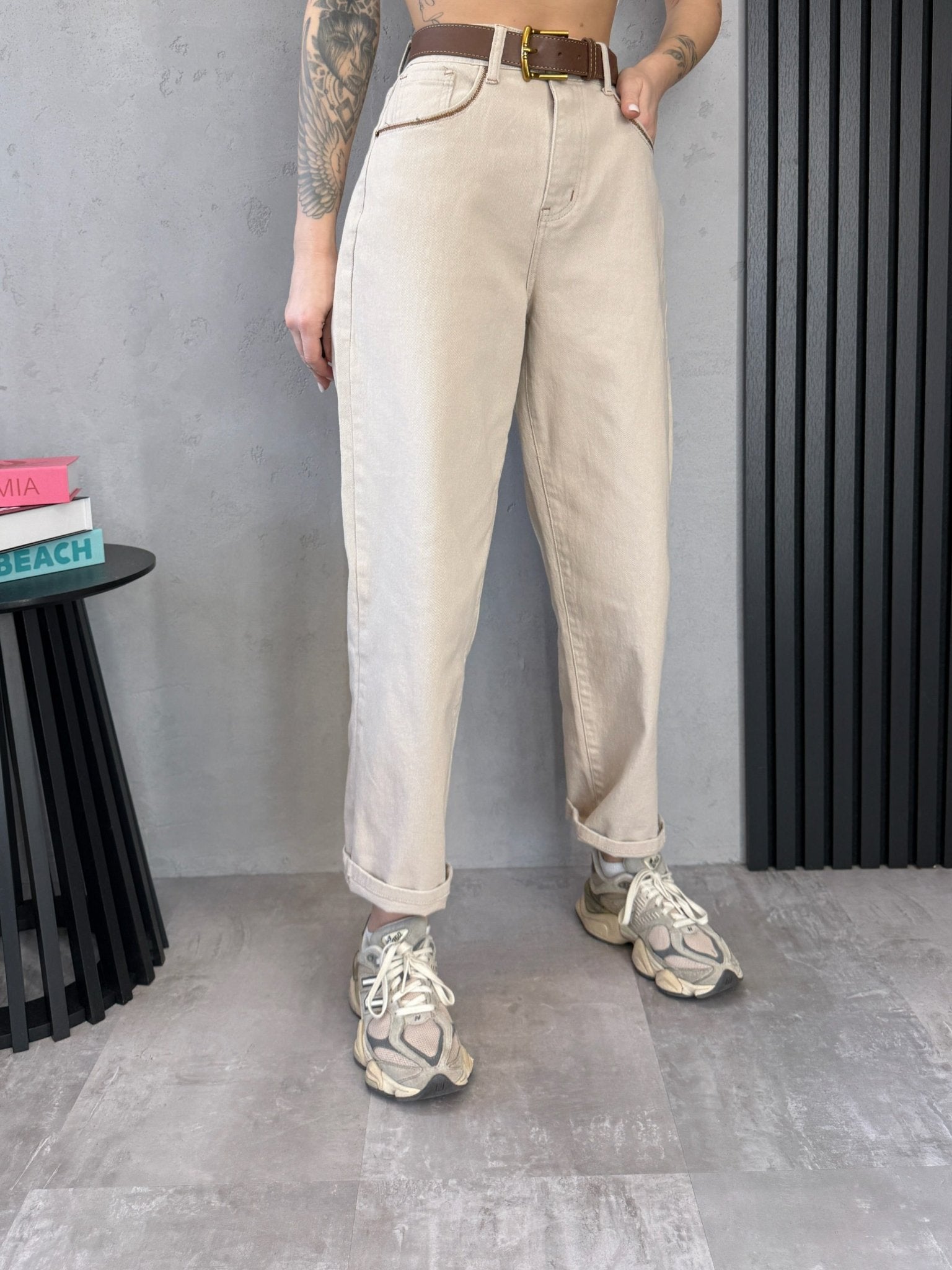 Beige džinsai ‘Mom fit base’ - MASIM - Džinsai