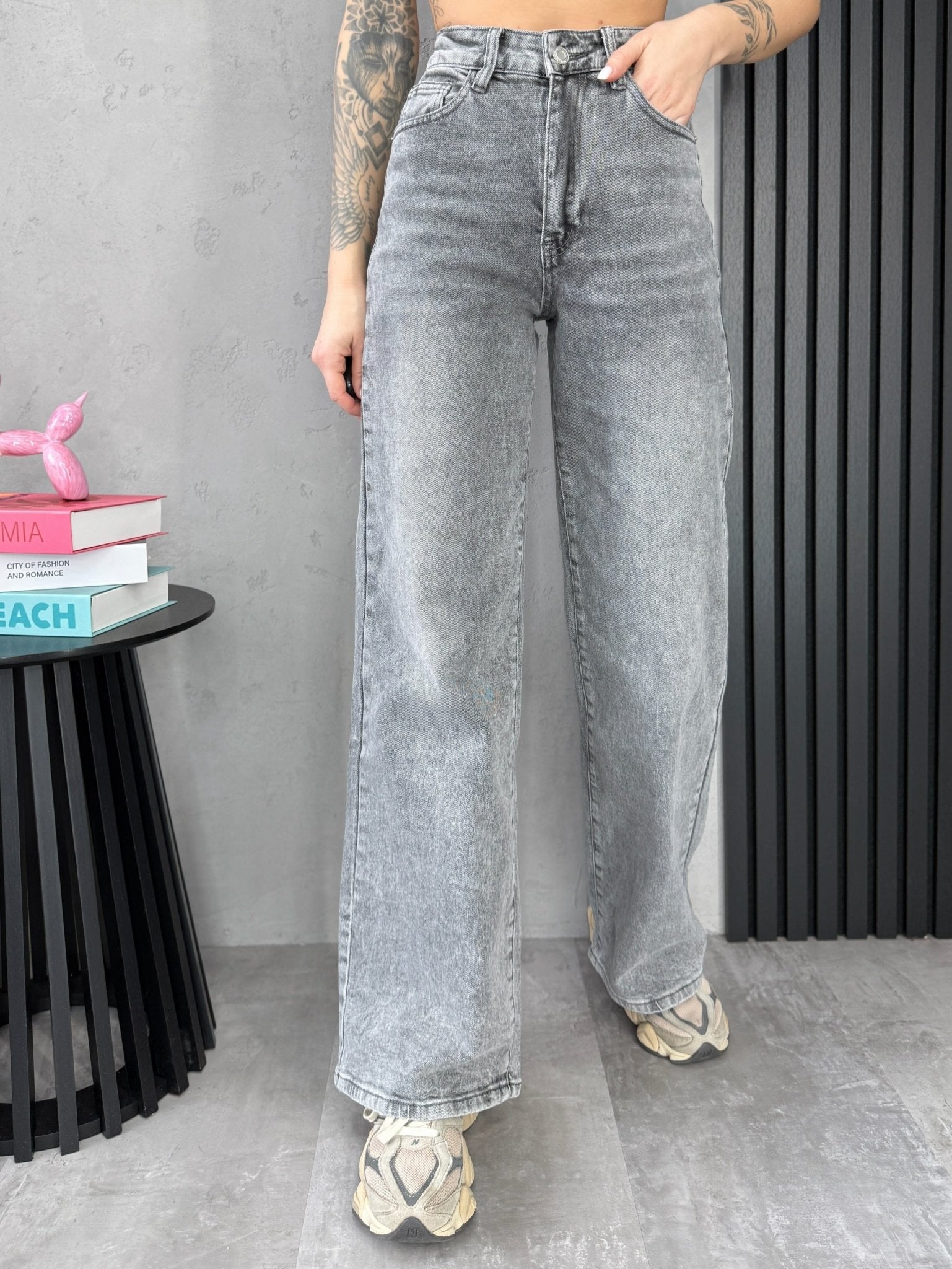 Pilki ‘Dad Fit’ džinsai - MASIM - Džinsai aukšaugėms