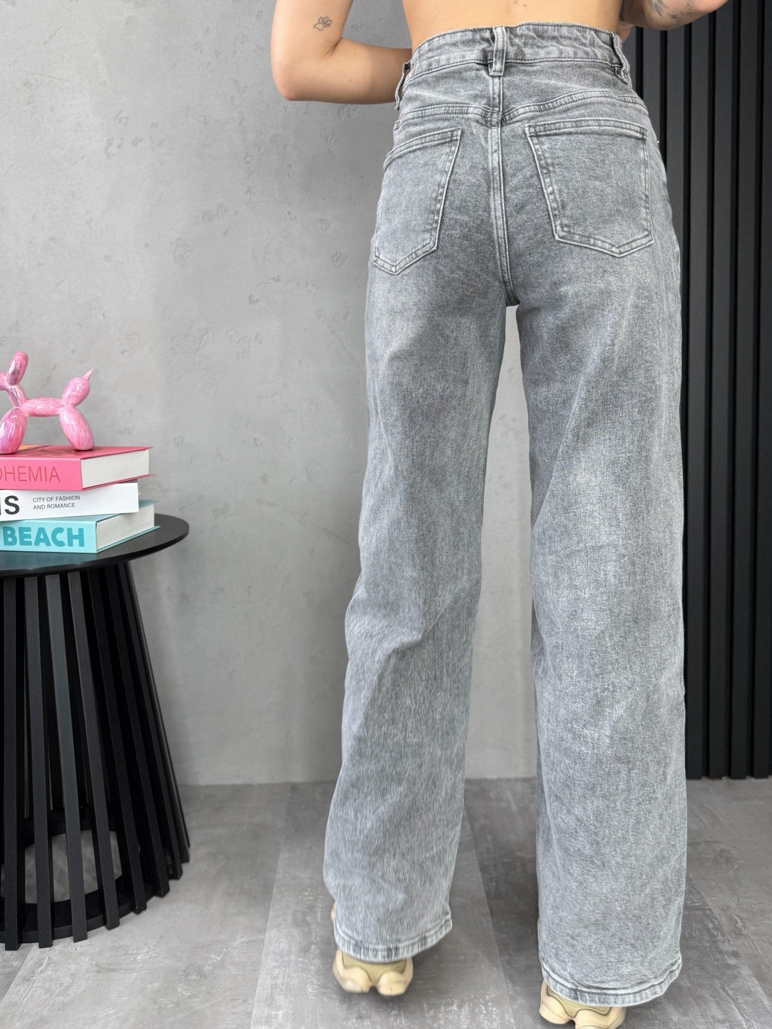 Pilki ‘Dad Fit’ džinsai - MASIM - Džinsai aukšaugėms